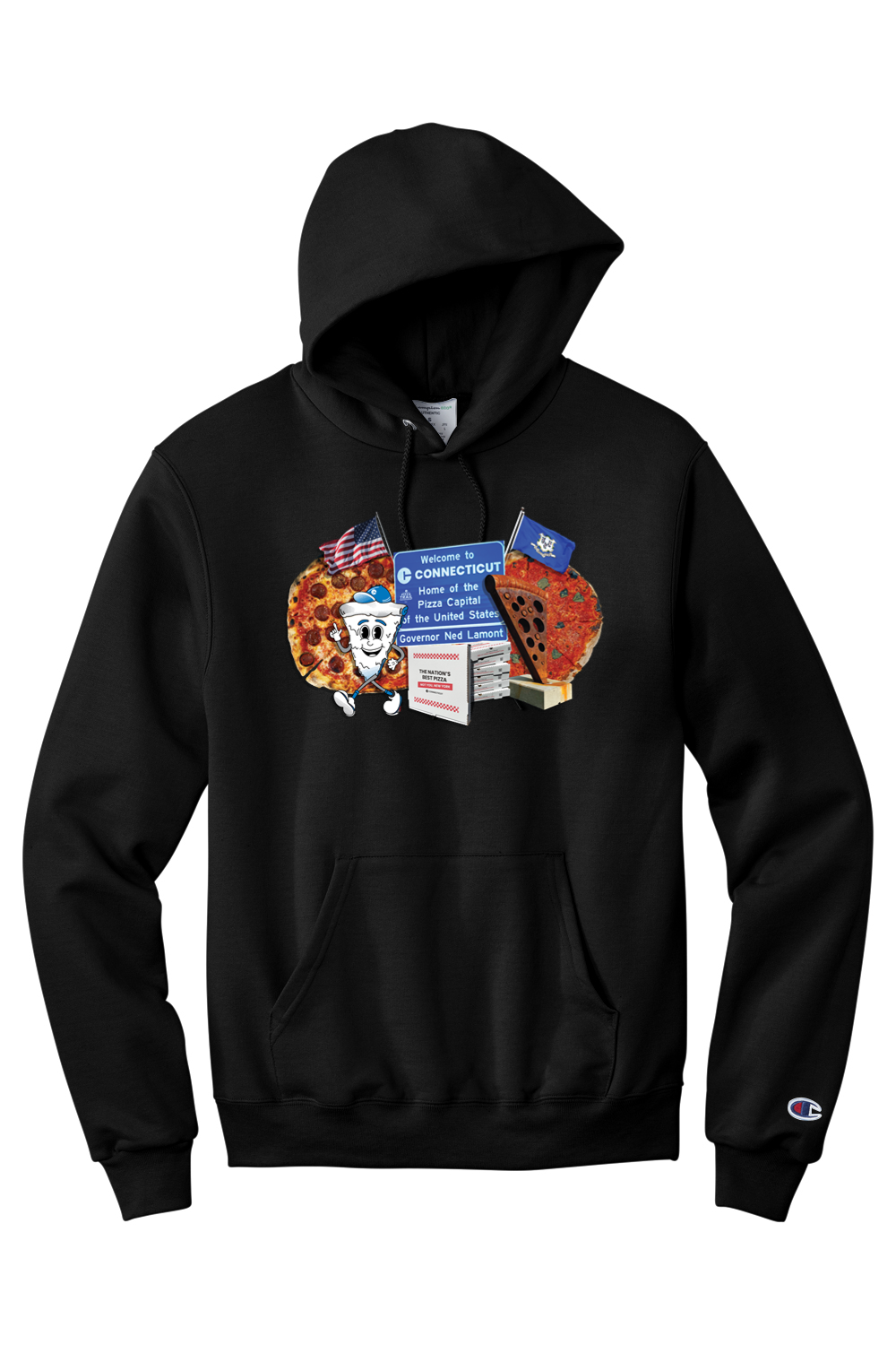 Connecticut - Pizza Collage - Champion Hooded Sweatshirt