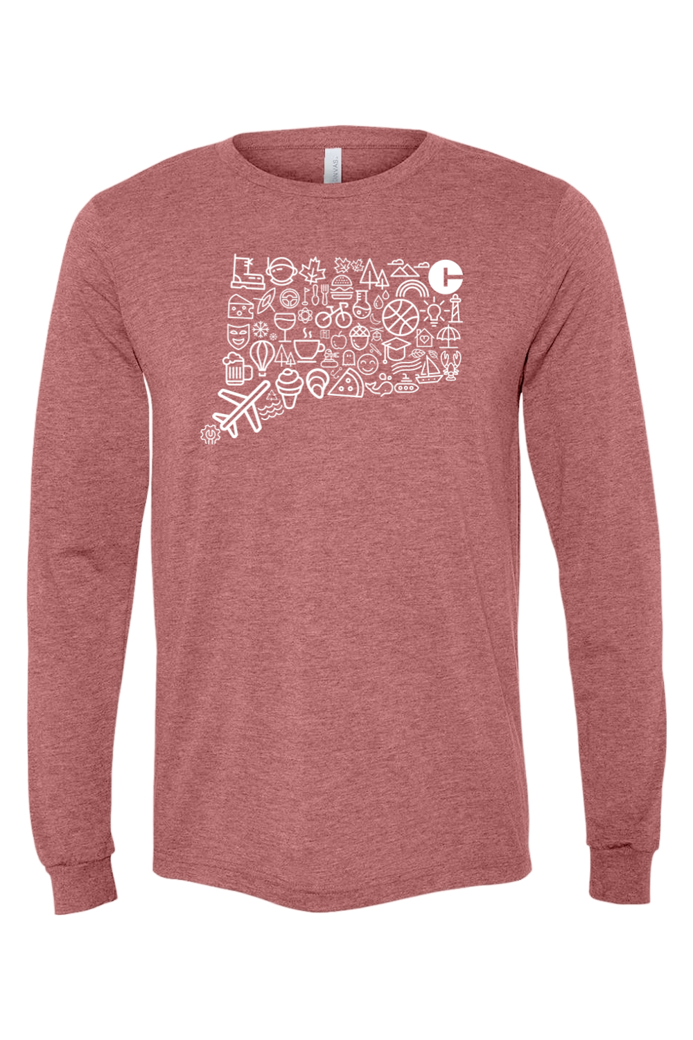 Connecticut - Iconography  State - BELLA + CANVAS Unisex Long Sleeve Tee
